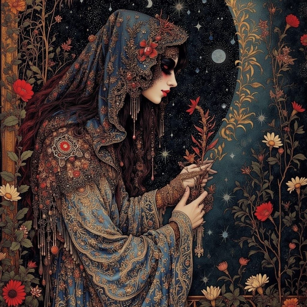 Masked Sorcerer Paints Glowing Silk Murals by Moonlight