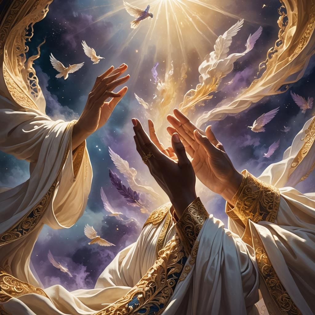 Ornate Hands Reach to Heaven in Ethereal Light