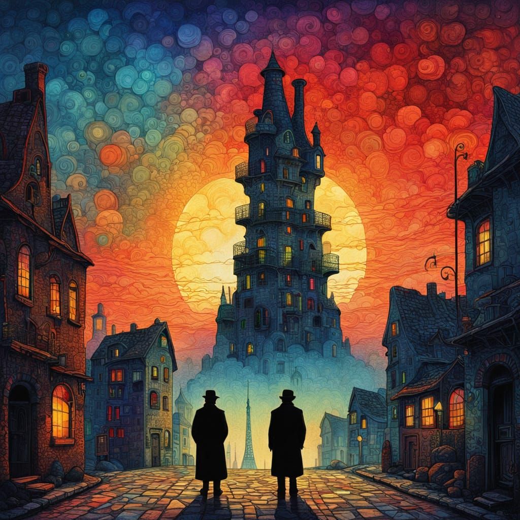 Solitary Figure Gazing at Misty Streets During Vibrant Sunse...