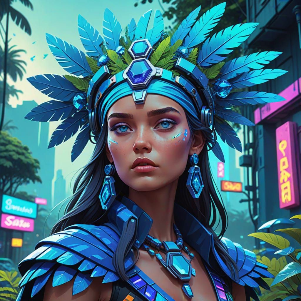 Regal Amazonian Blue Gemstone Tribe Member in Vibrant Blue H...