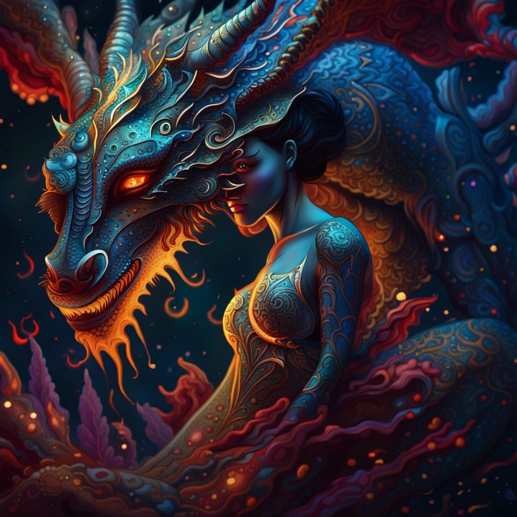 Holographic Dragon Lady: Cosmic Astral Illustration