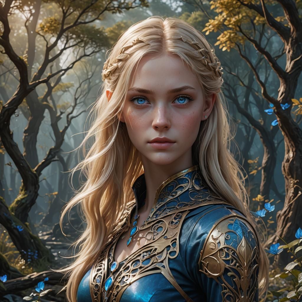 Beautiful Blonde Teenage Girl in Detailed Digital Painting