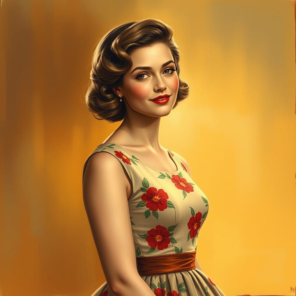 Whimsical 1950s-Inspired Portrait of a Gentle Woman