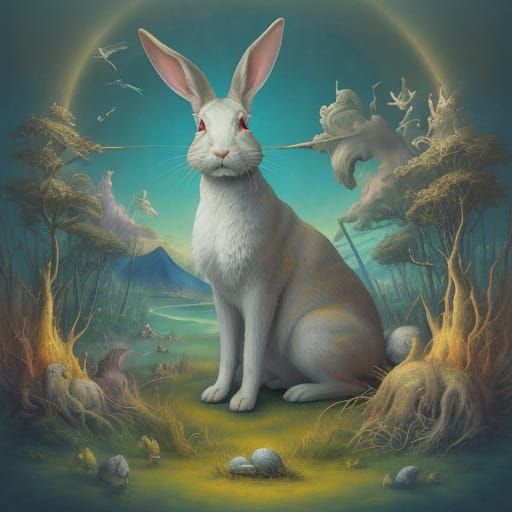 Rabbit in Mystical Landscape: Surreal Dreamscape