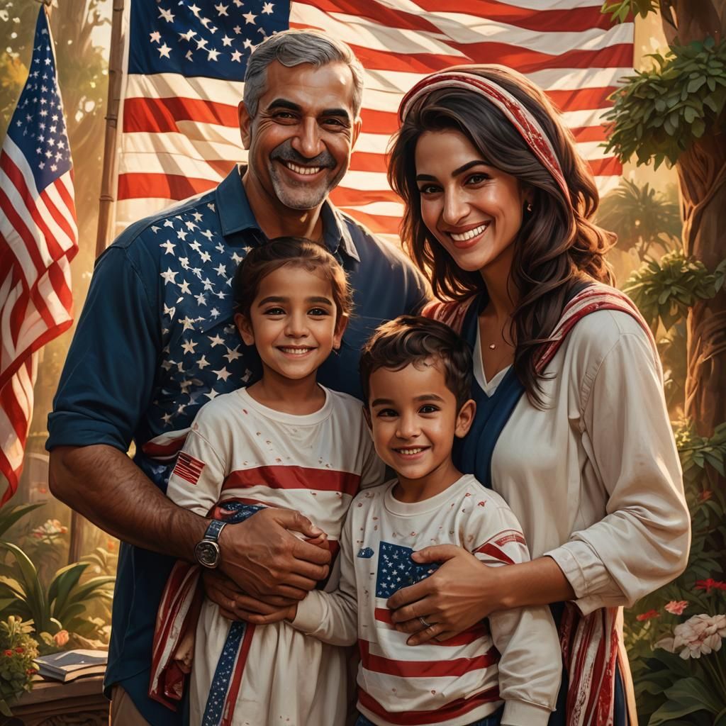 Family Smiles Before American Flag: Fantasy Concept Art