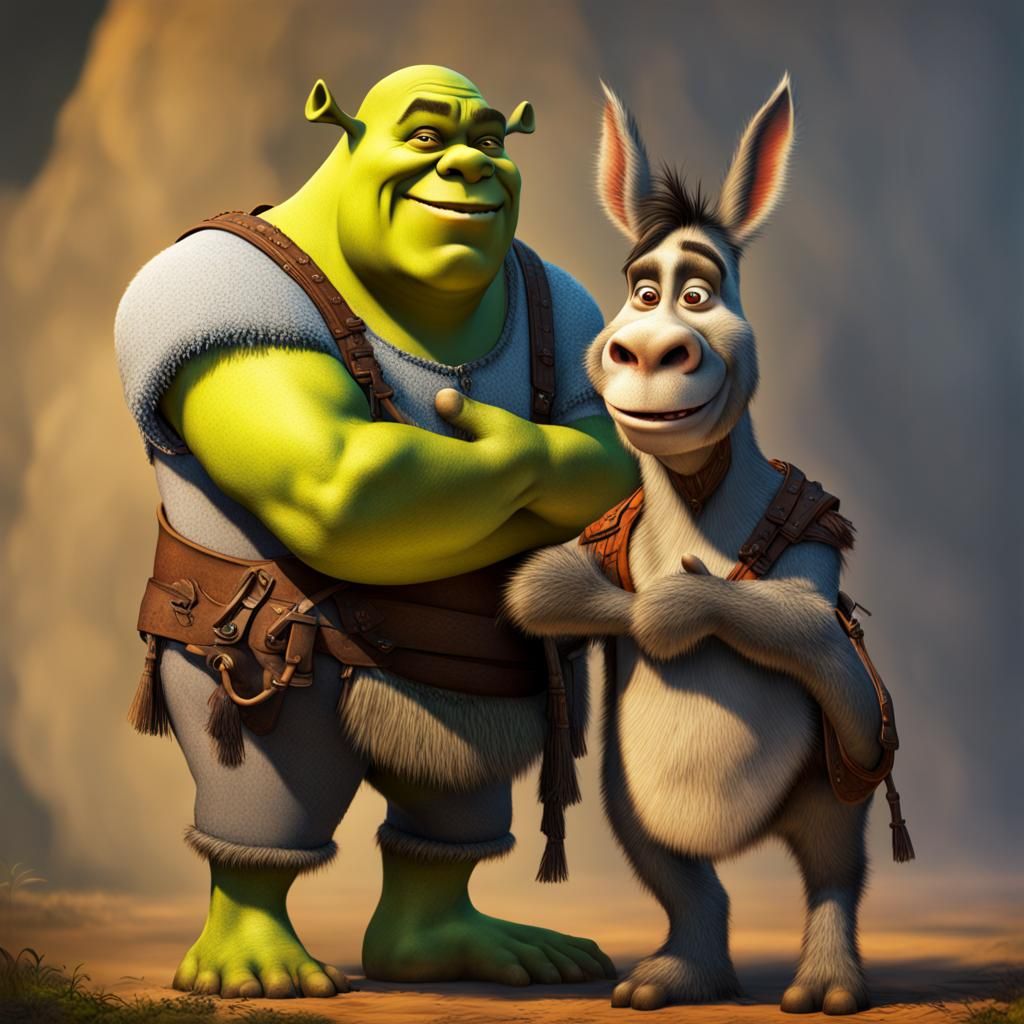 Hyperrealistic Shrek and Donkey Splash Art