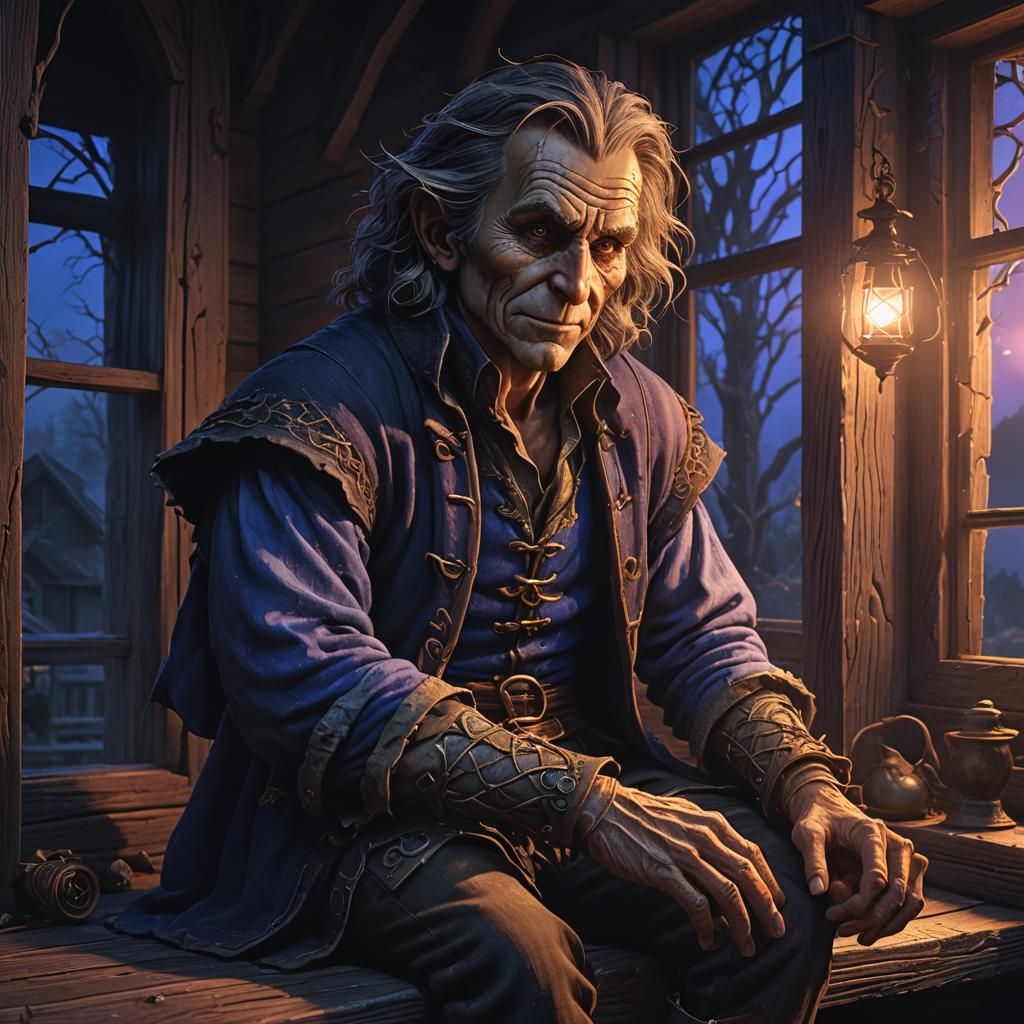 Neon Rumpelstiltskin in a Dark Fantasy Illustration