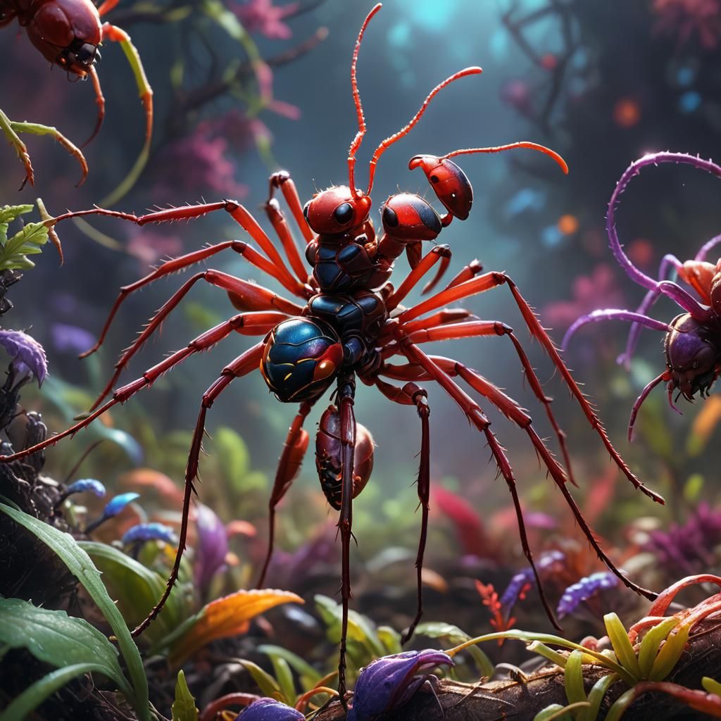 Ant Creature Riding Alien Spider: Detailed Matte Painting