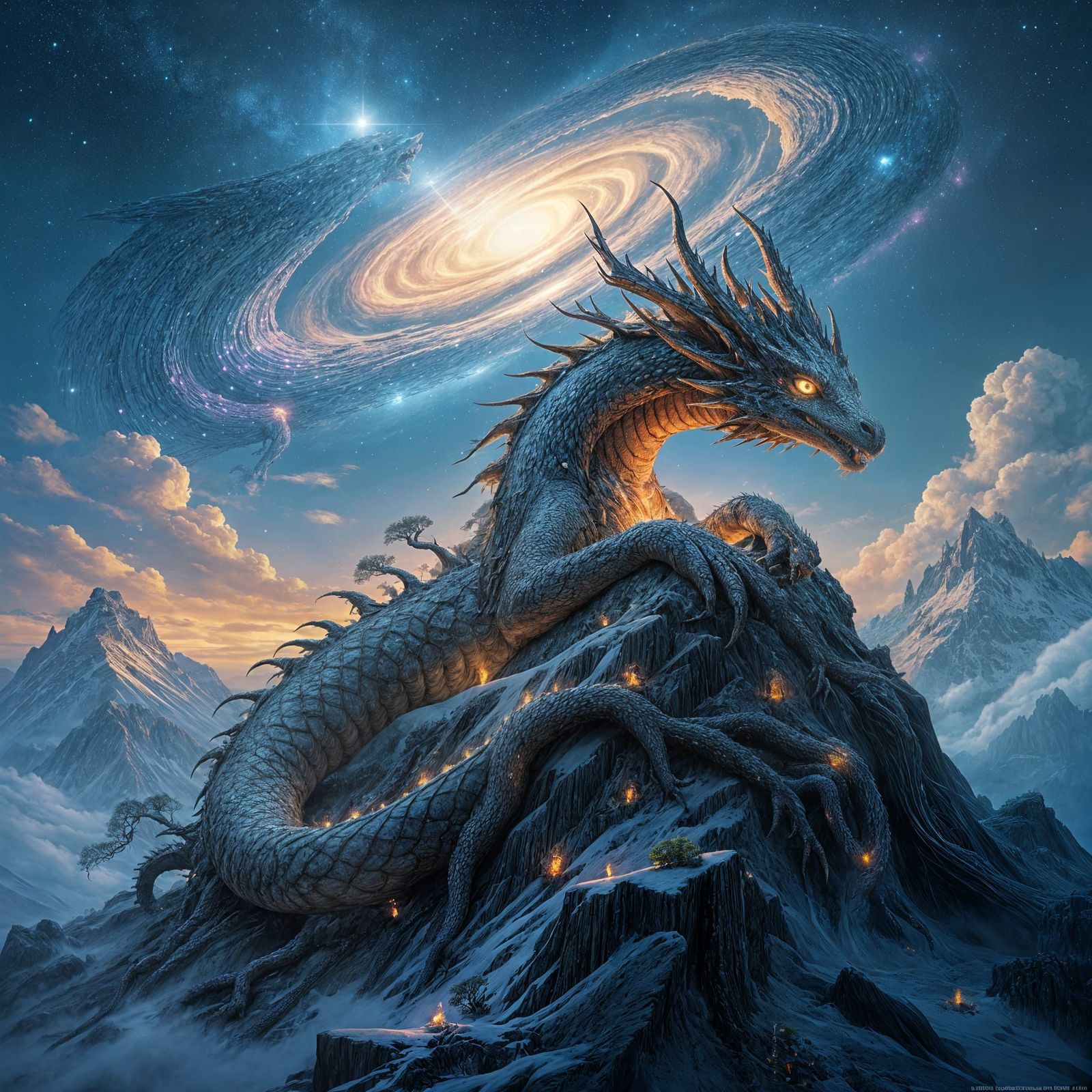 Crystalline Root Dragon Slumbers on Mountain Peak
