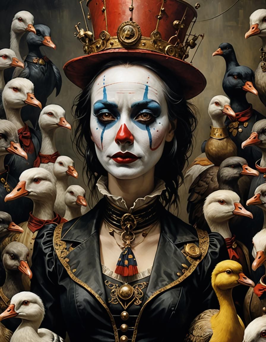 Demonic Cyborg Bear and Chibi Pirate in Surreal Scene