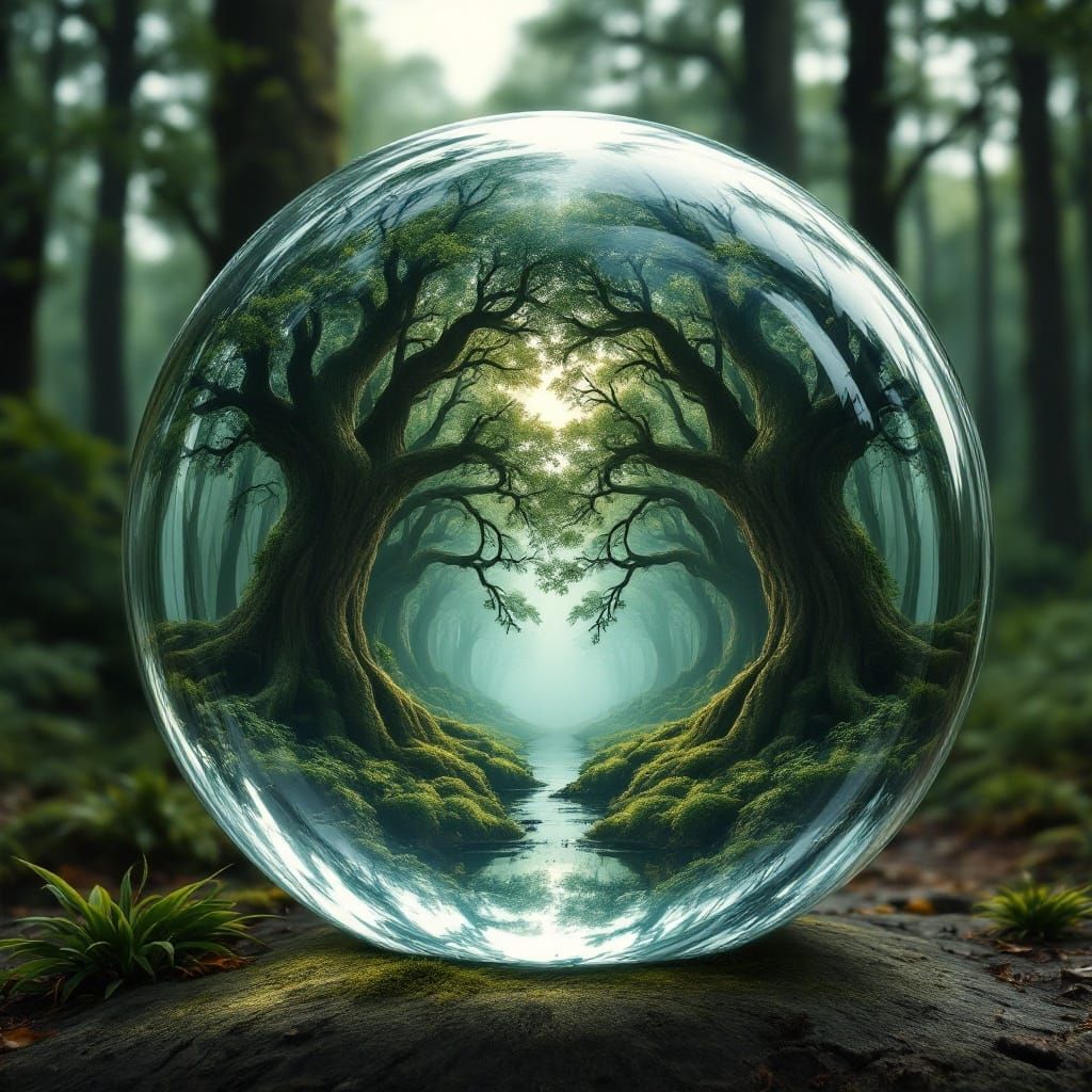 Surreal Forest Scene in a Glass Orb of Wonder