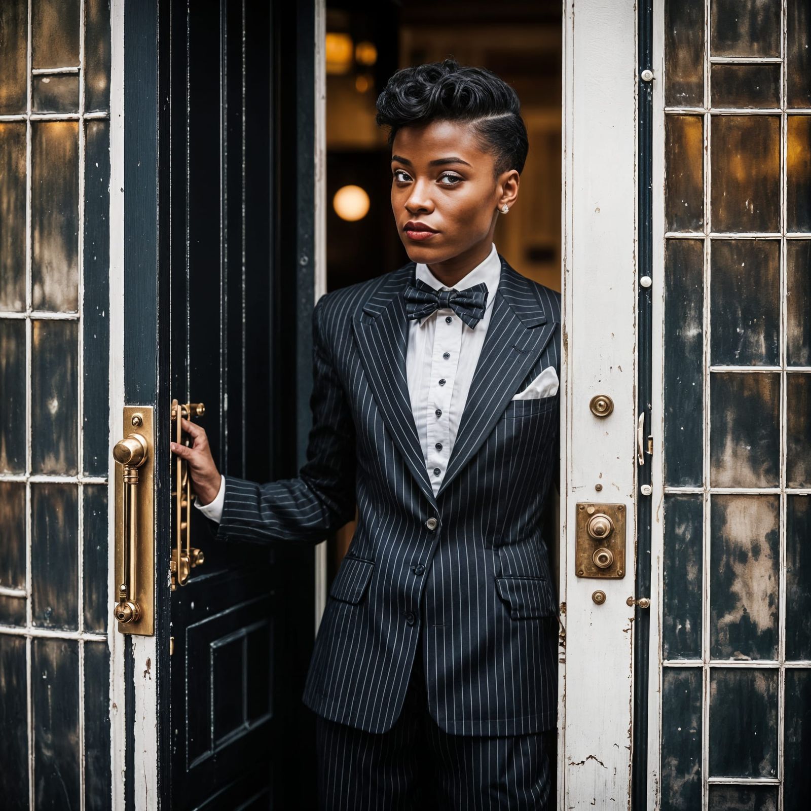 Chivalrous Lesbian in Suit Opens Door, 1950s Style