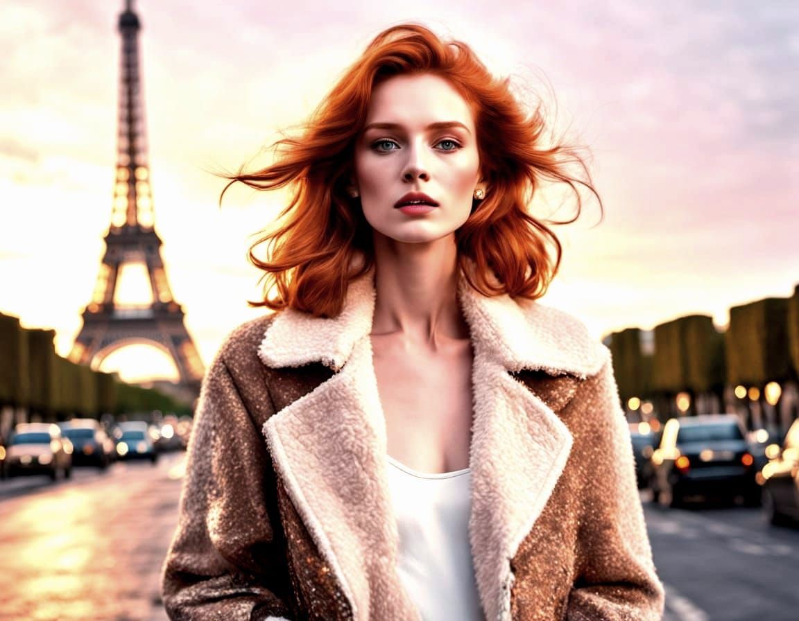 Elegant Woman Basks in Golden Hour Glow Under Paris' Iconic ...