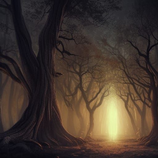 Dark Fantasy Tree in the Style of Alphonse Mucha