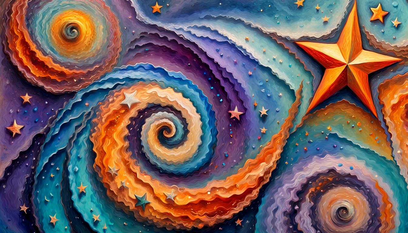 Cosmic Stars Portrait in Impasto Oil Paint Style