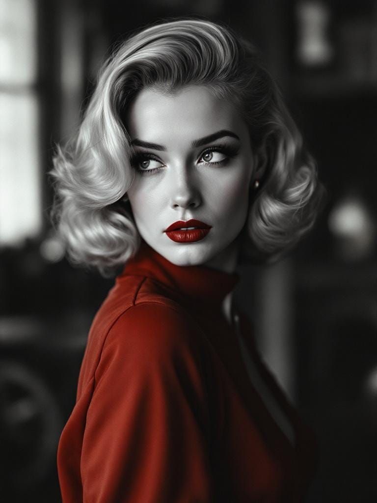 Retro-Modern Portrait of 1950s Pin-Up in Black and White