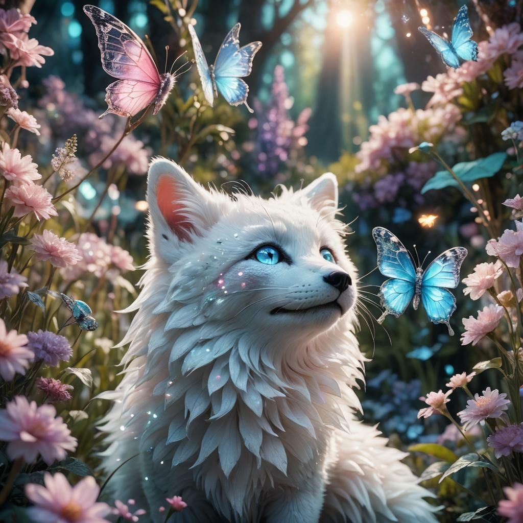 Crystal Butterfly on Fox Nose in Pastel Garden