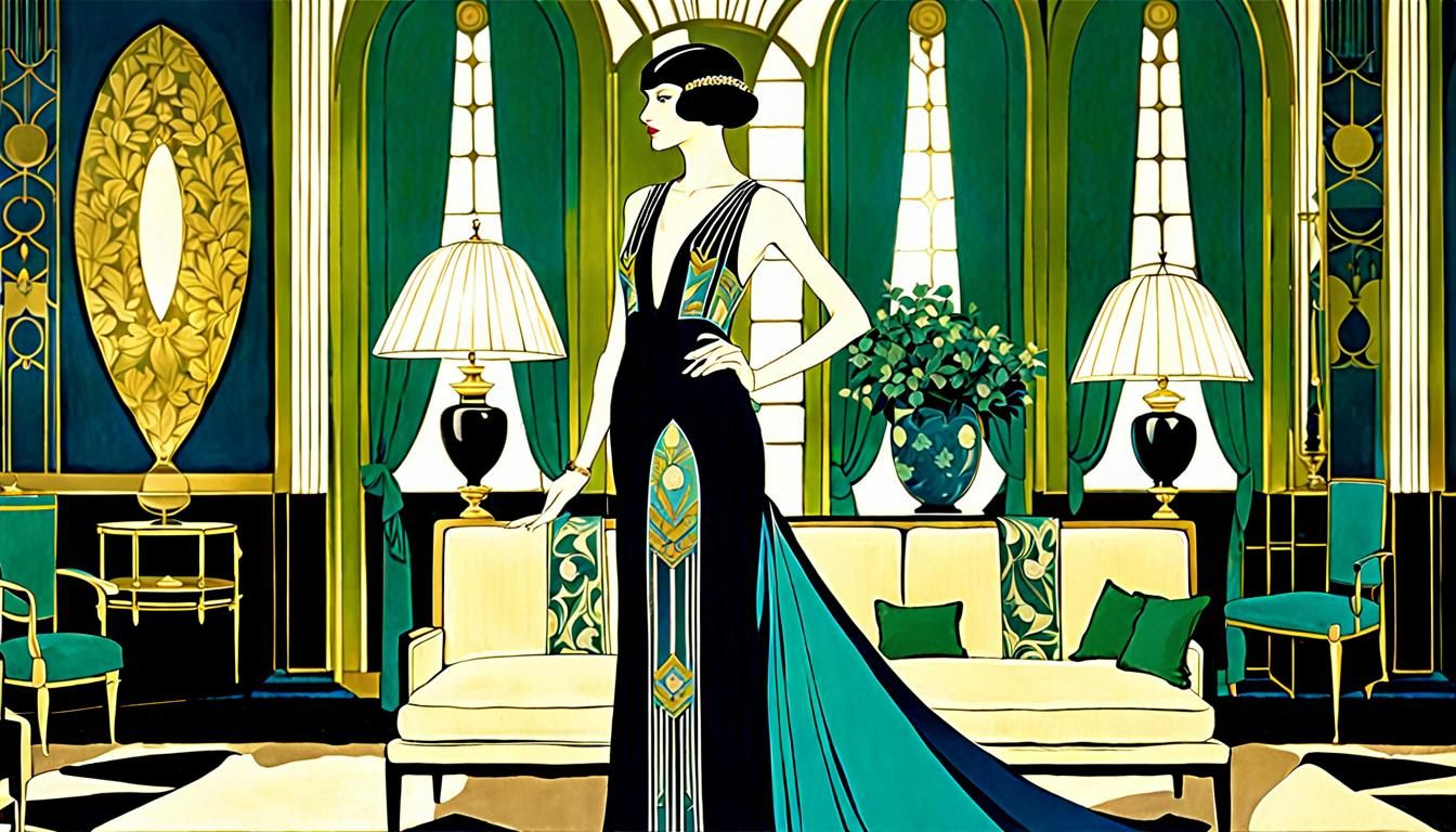 Elegant Woman in Ornate Art Deco Interior