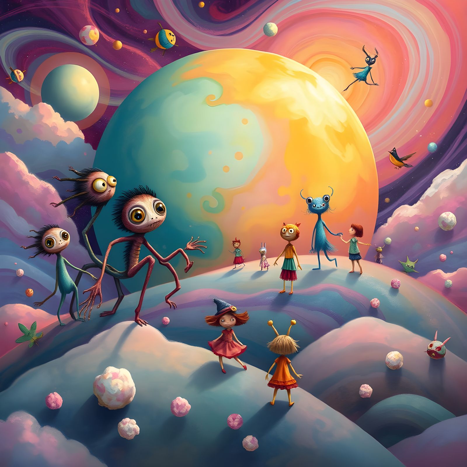 Whimsical World of Fantastical Creatures and Children at Pla...