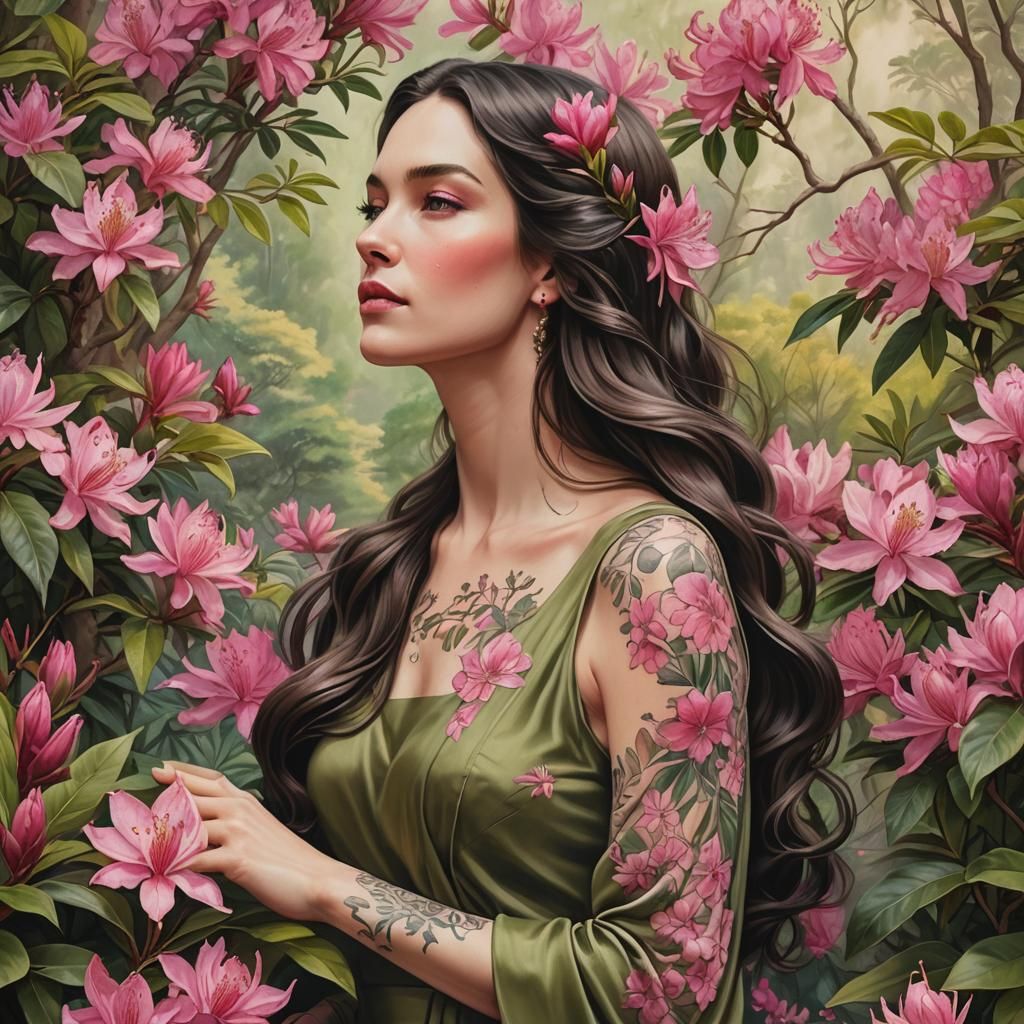 Elegant Woman in Blooming Garden: Professional Portrait