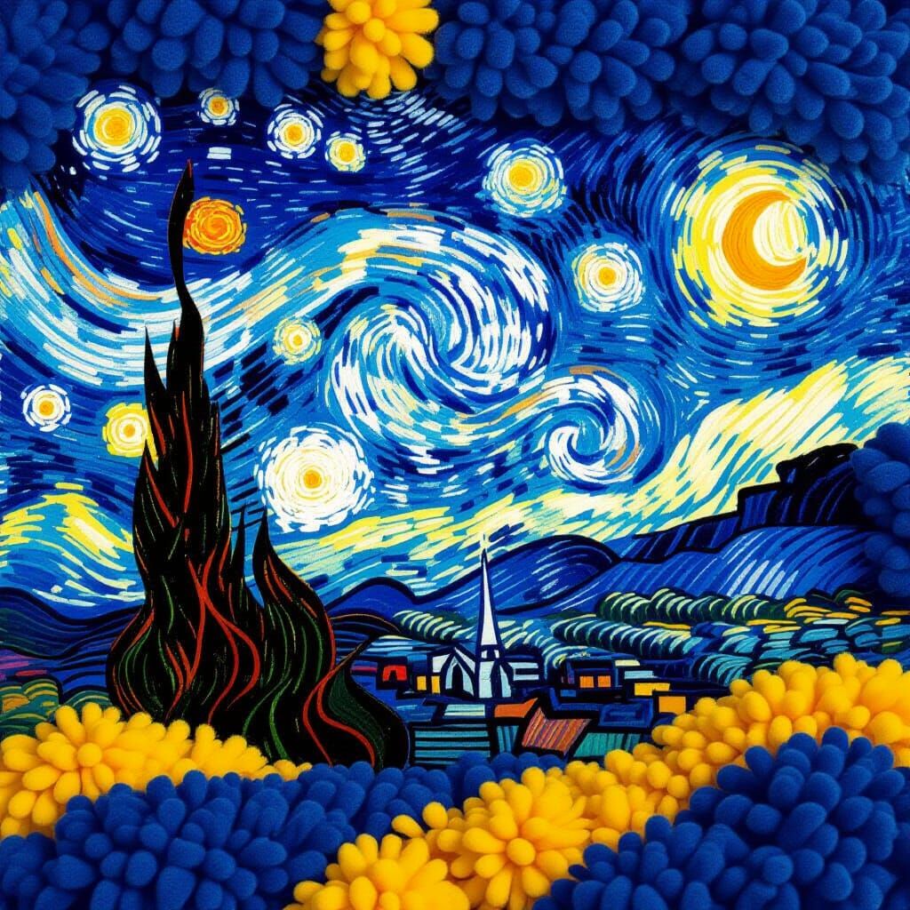 Pom Pom Starry Night: Impressionist 3D Recreation