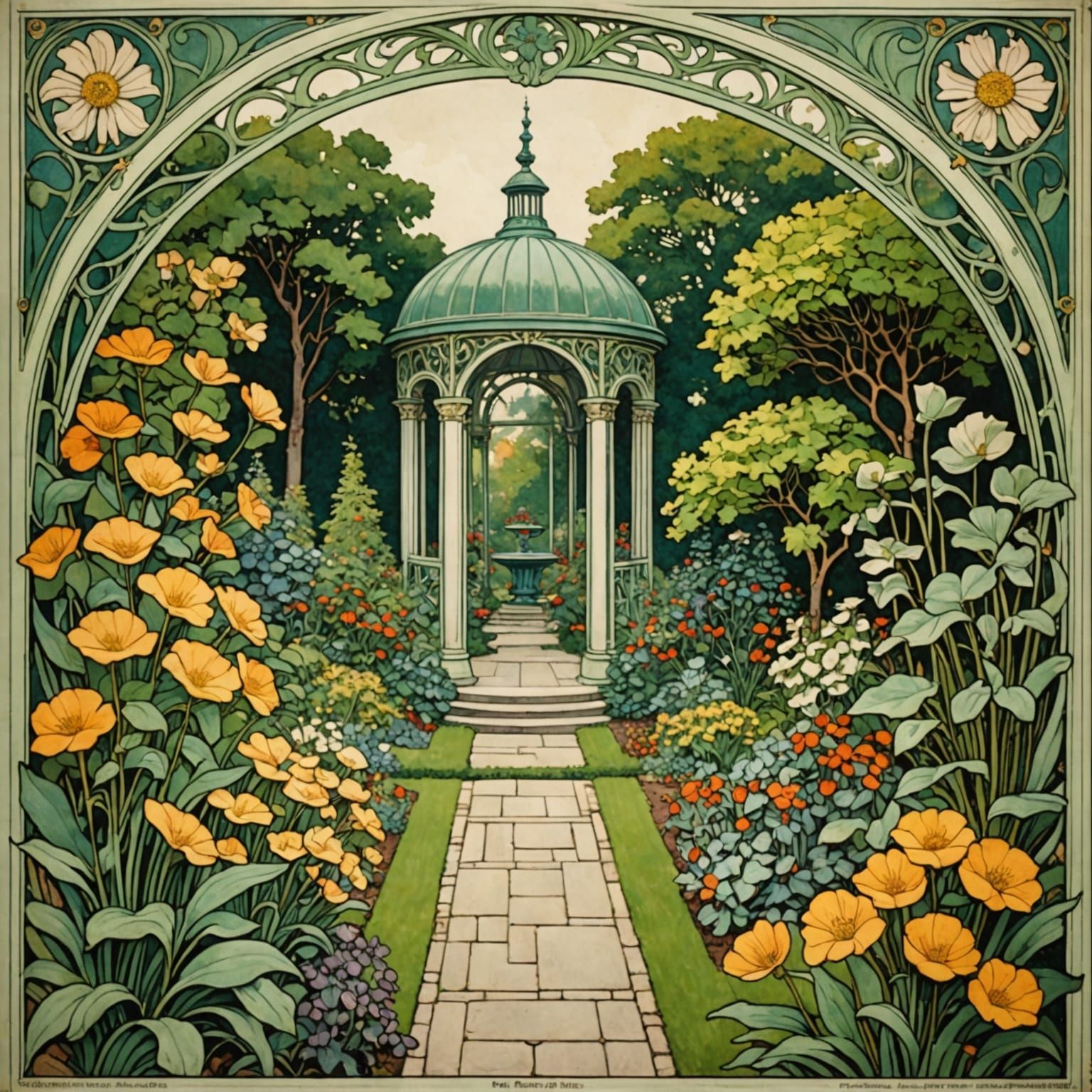 Blossoming Garden in Art Nouveau Style