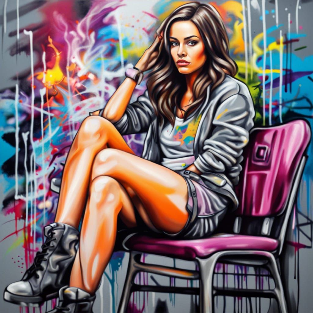 Brunette in Graffiti Street Art Style