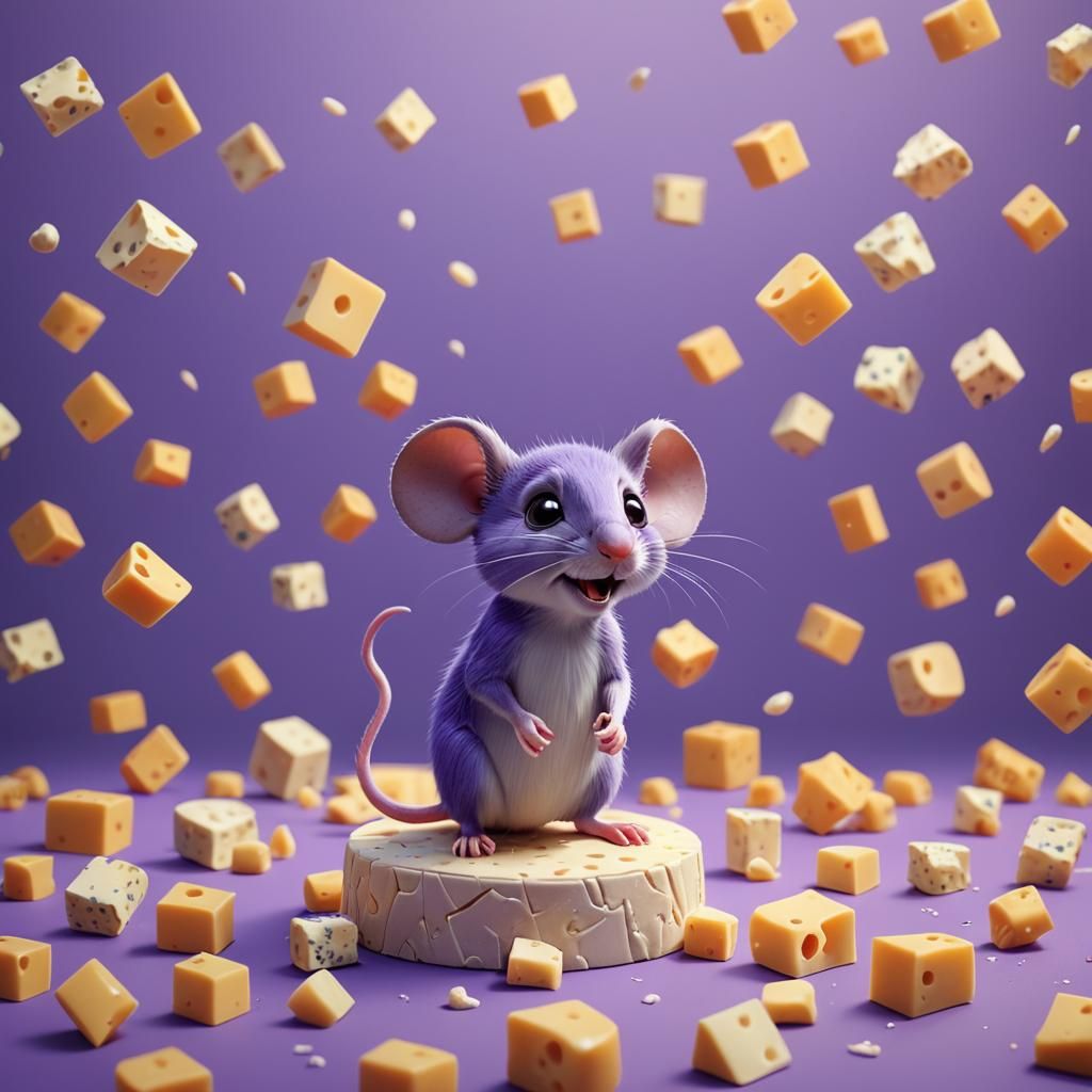Cute Purple Mouse with Cheese: 3D Digital Art