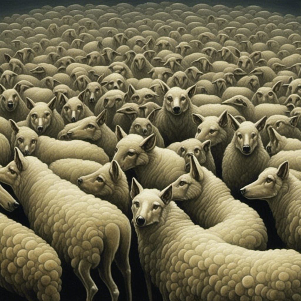 Surreal Wolf and Sheep World