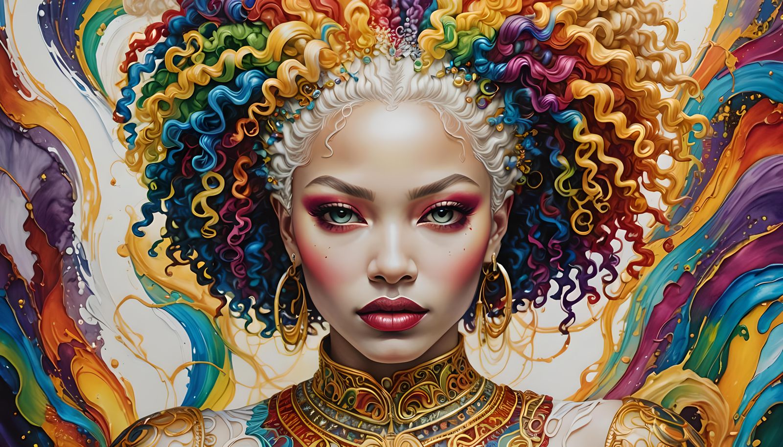 Rainbow Albino Woman with Braids in Alcohol Ink