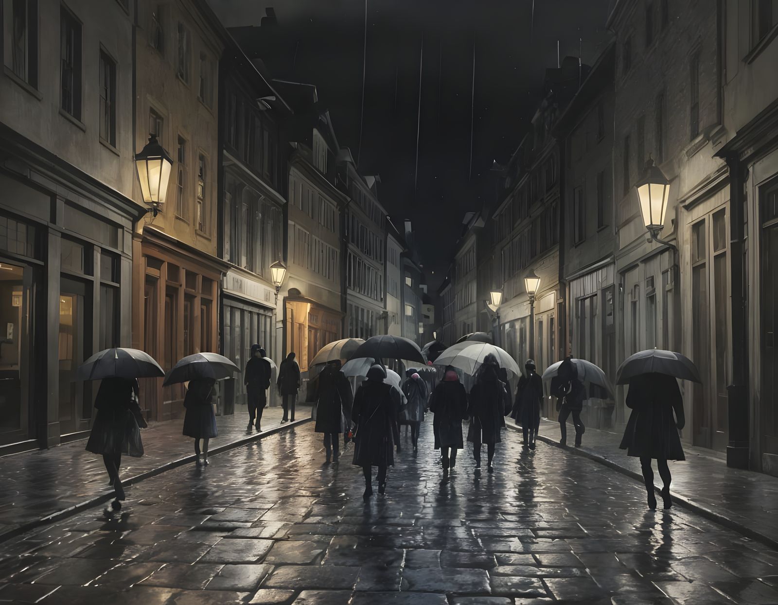 European Night Scene in Abstract Expressionism Style