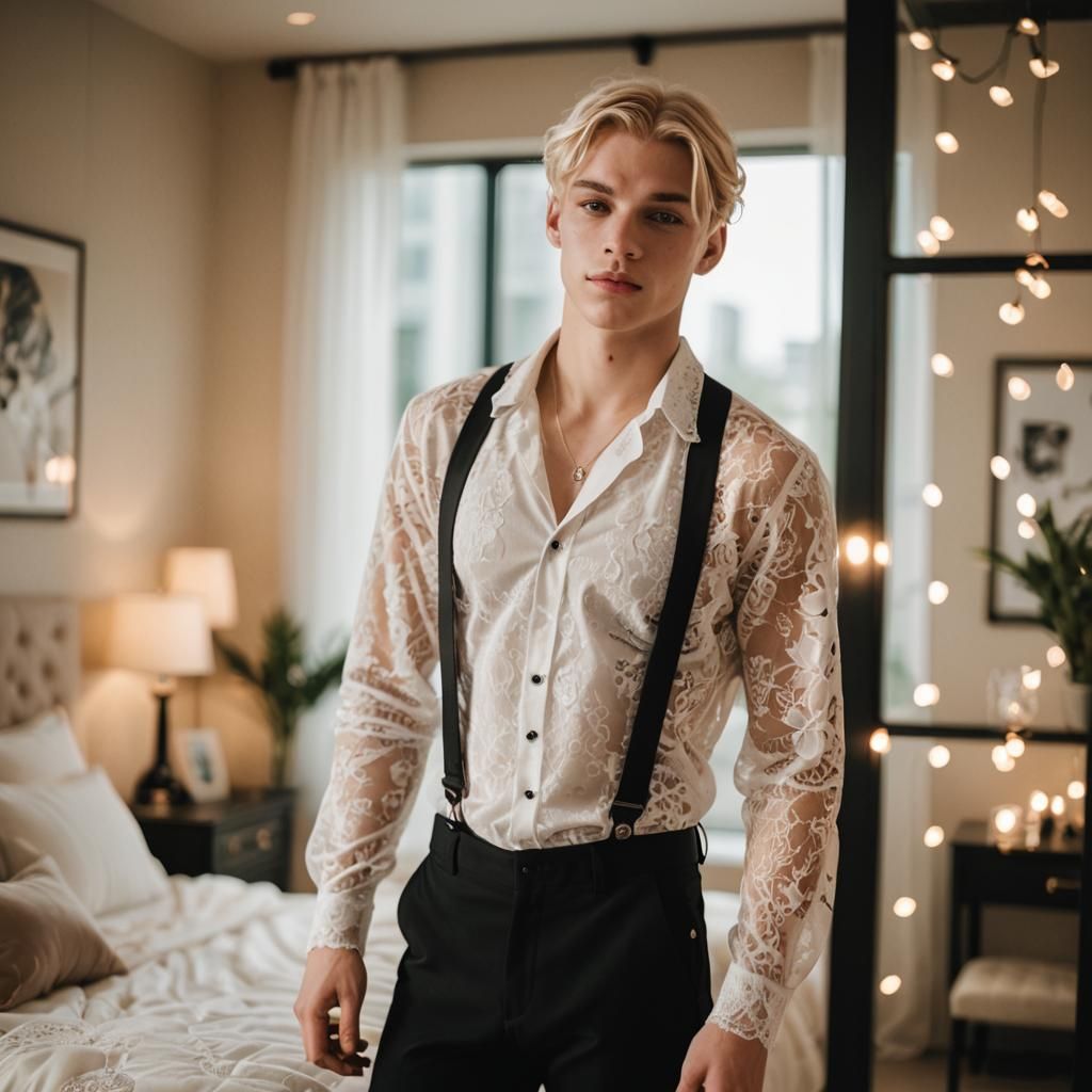 Elegant High-Fashion Portrait of Boy with Pigtails