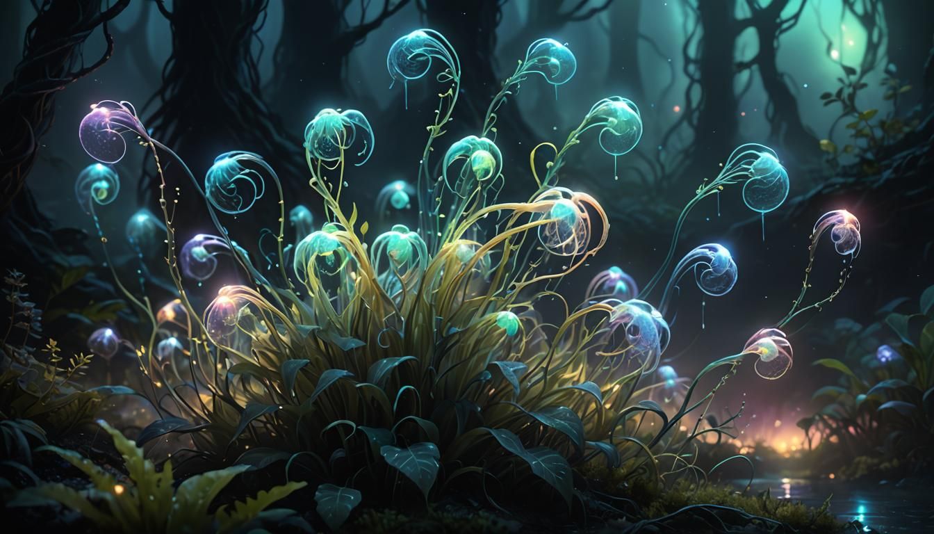 Bioluminescent Plant Concept Art in Neon Colors