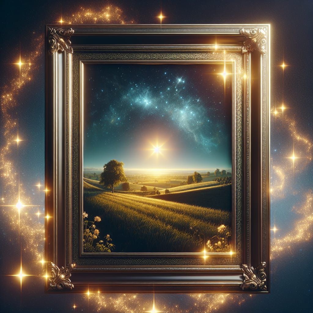 Picture Frame with Rural Scene Floating in Space