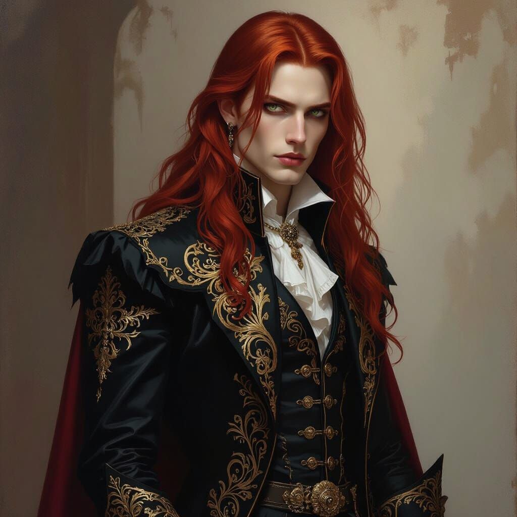 Gothic Vampire Lord in Baroque Oil Painting Style