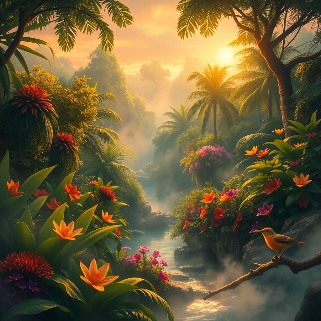 Lush Jungle at Noon in Luminist Style