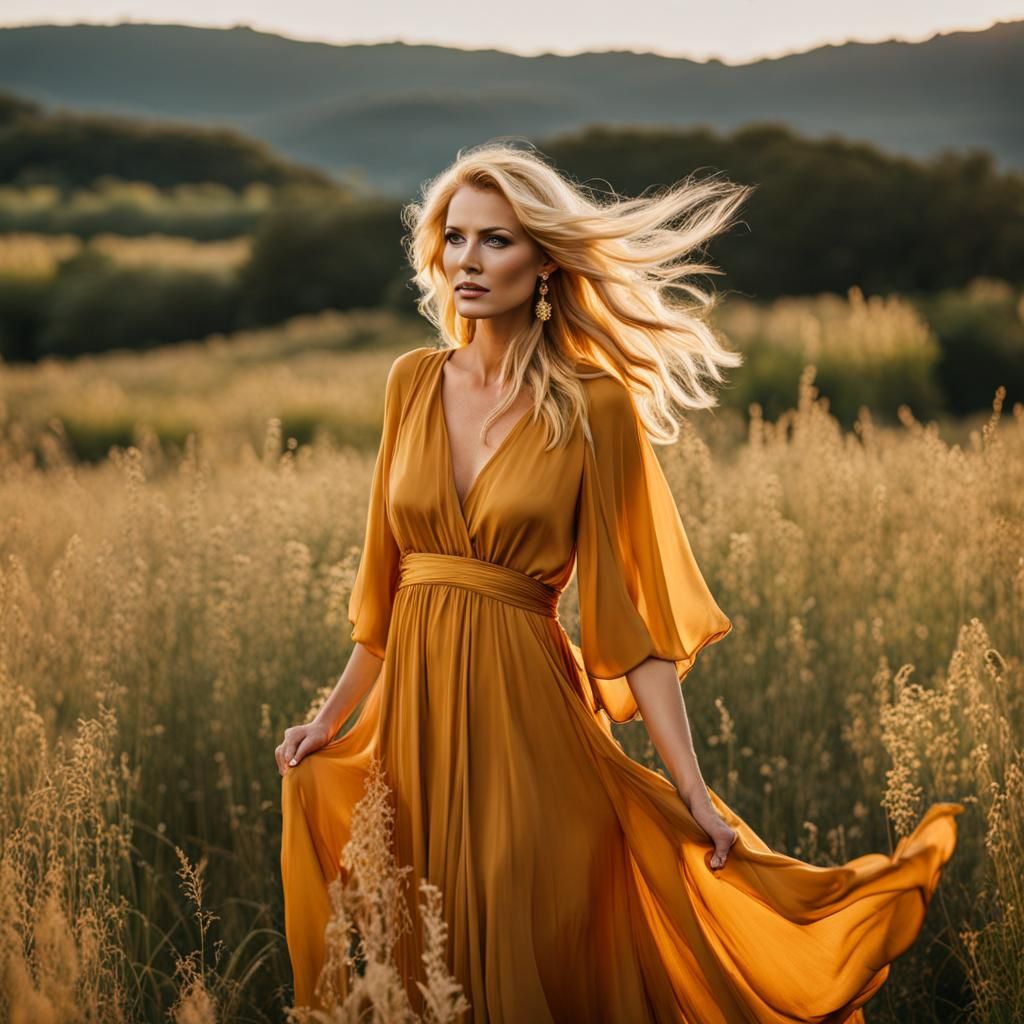 Summer Goddess with Golden Hair and Dress