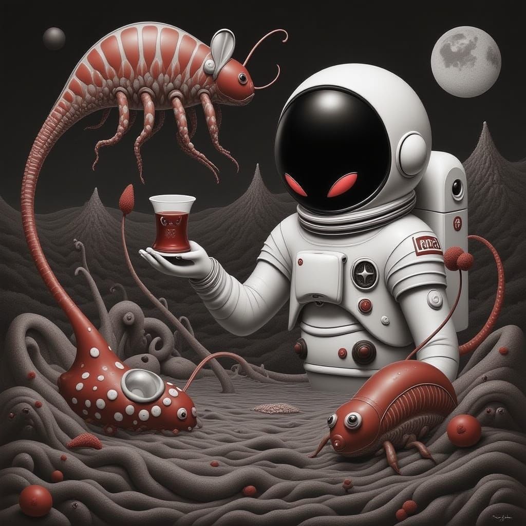 Cosmic Explorer Sips Tea with Alien Insectoids in Cavernous ...