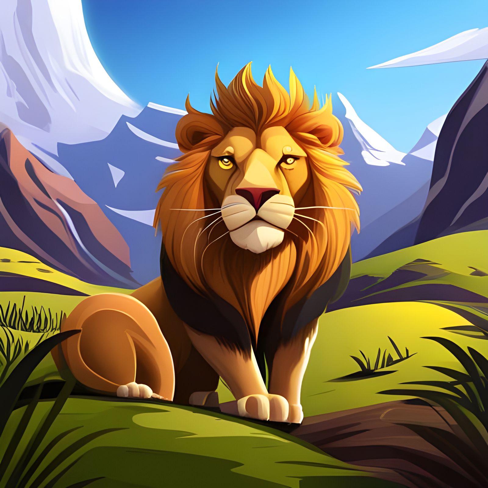 Cartoon Lion Vector: Detailed Matte Painting