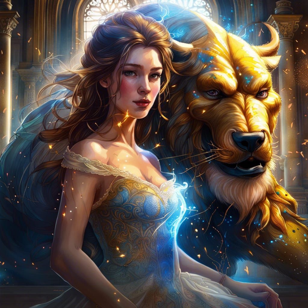Belle and Beast Dancing: Hyperreal Palace Portrait