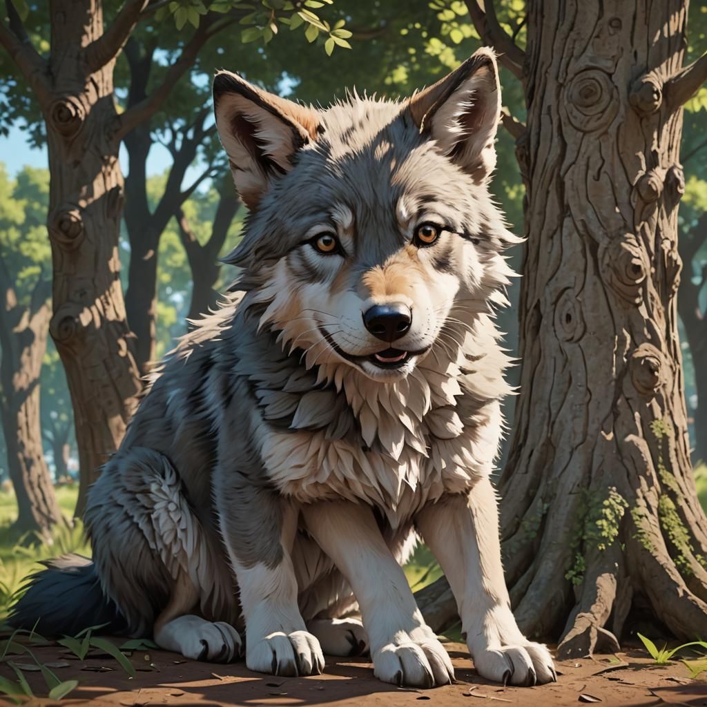 Wolf Puppy About to Sneeze: 3D Anime Art