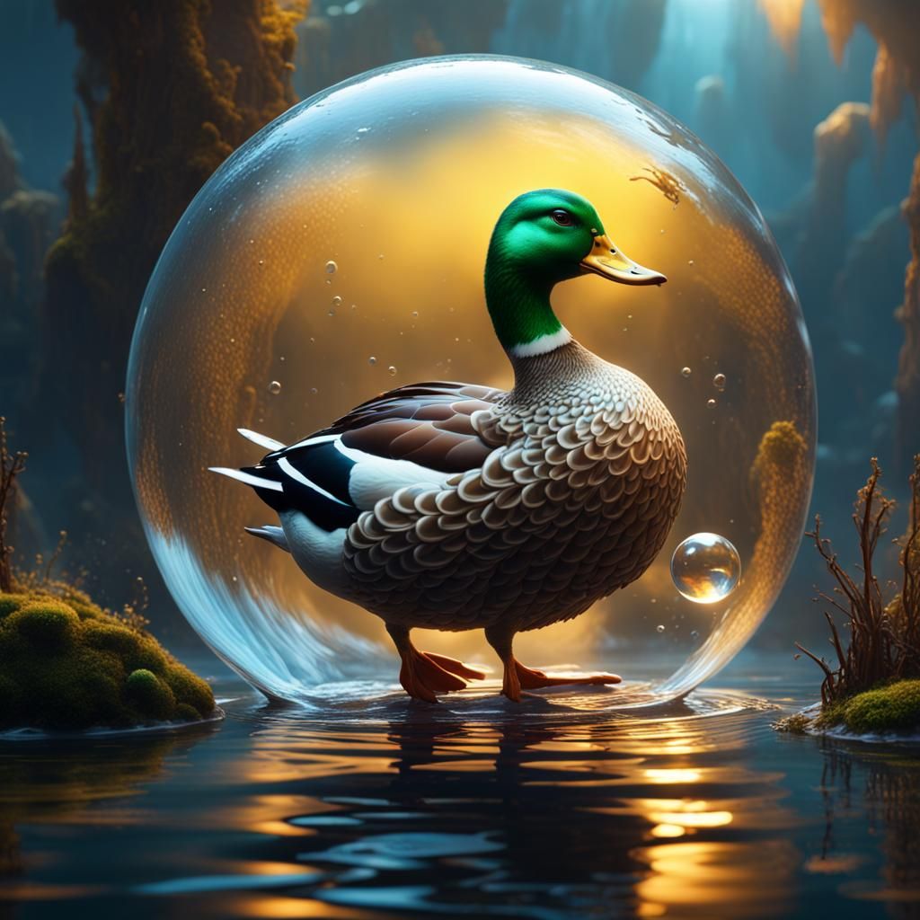 Duck in Water Bubble: Detailed Fantasy Art