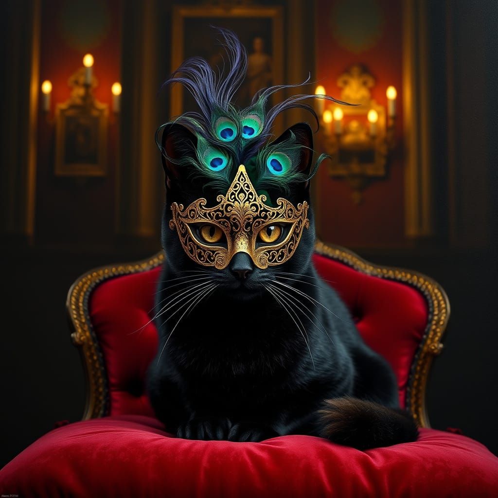 Regal Cat in Venetian Masquerade Mask