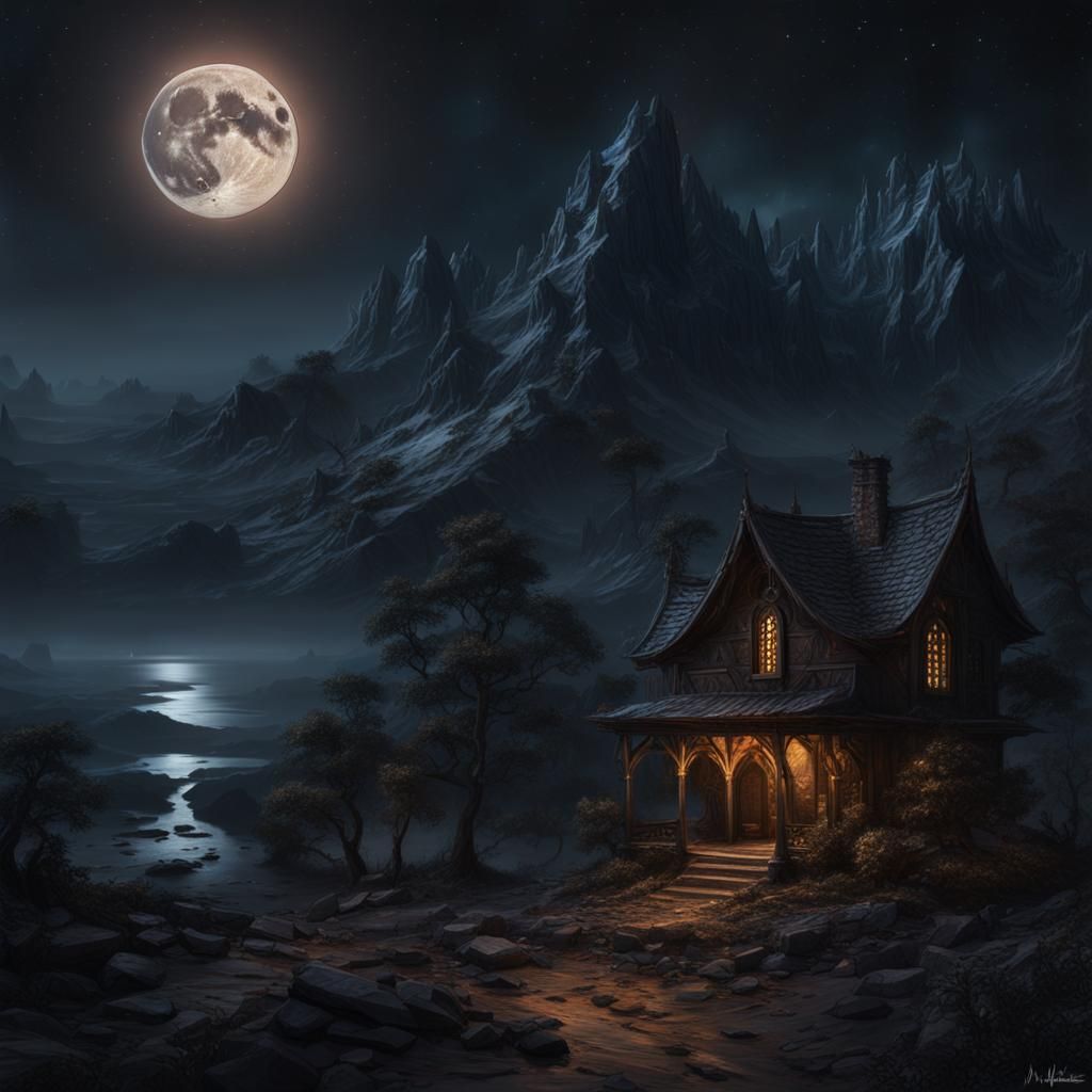 Ethereal Dark Fantasy Landscape at Night