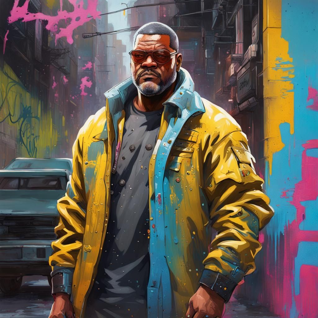 Laurence Fishburne in Cyberpunk Graffiti Art