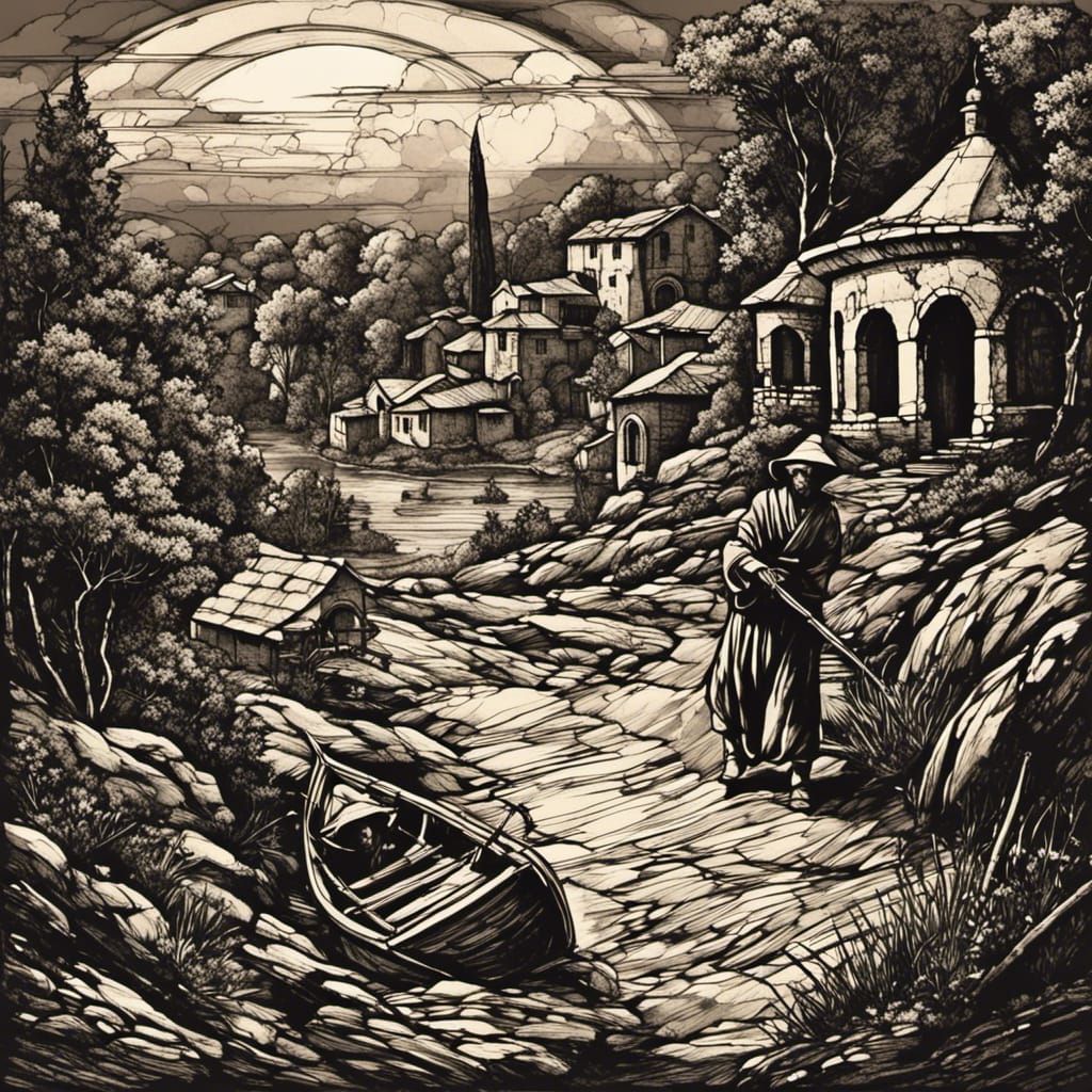 Biblical Parable of the Good Samaritan in Ink