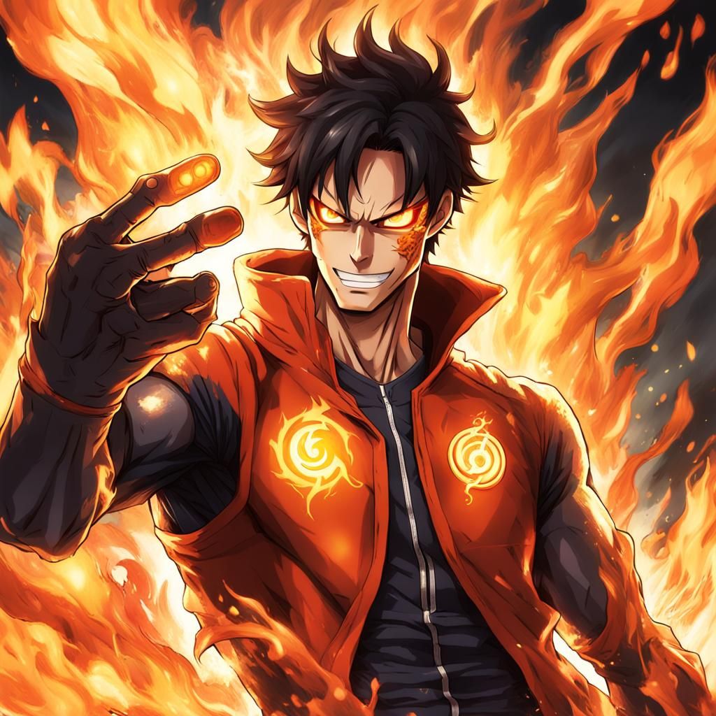 Fiery Anime Superhero in Manga Style