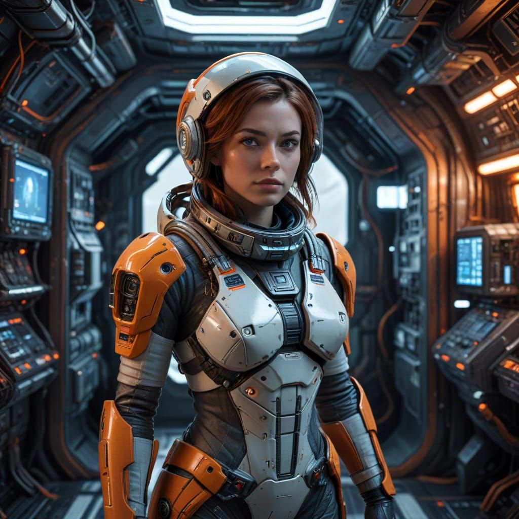 Young Astronaut in Futuristic Space Suit in Cyberpunk-Inspir...