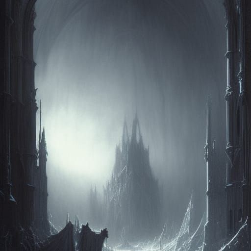 Gothic Nazgul in Dark Cloak, Angmar Landscape