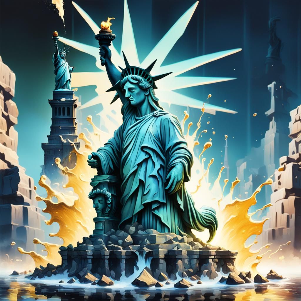 Skunk Sprays Statue of Liberty in Surreal Dreamscape